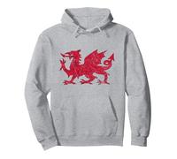 Wales Flag Welsh Cymru Dragon Pullover Hoodie, Adult Unisex, Heather Grey, Medium