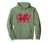 Wales Flag Welsh Cymru Dragon Pullover Hoodie, Adult Unisex, Sage Green, XX-Large