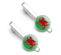 Wales Flag Welsh Dragon Men's Tie Clip Classic Necktie Tie Bar 2 Pack Clasp Clip for Wedding Anniversary Business Gifts