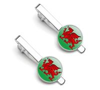 Wales Flag Welsh Dragon Tie Clip And Cufflinks Tacks Pin Cuff Links Ties Bar for Necktie 2 Set