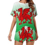 Wales Flag Welsh Dragon Women's Pajama Set Short Sleeve Lounge Set Top And Shorts Sleepwear 5XL