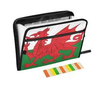 Wales Flag Welsh National Dragon File Folders Expanding 13 Pockets A4 Letter Size Expanding File Pocket with Zipper Closure According File Organizer for Librarian Office Supply