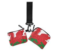 Wales Flag Welsh National Dragon Women's Card Cases Change Holder Minimalist ID Card Holders Protector with Keychain for Lady 2 Packs, Wales Flag Welsh National dragon, One Size, Casual
