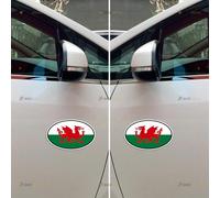Wales Flag Welsh Y Ddraig Goch Oval Car Magnet Magnetic Sticker Decal - Pair Mirrored Reversed Reflective 10.2cm - for Truck Door Fridge Reusable Waterproof