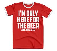 Wales Football Shirt - Mens Im Only Here for The Beer Wales T Shirt - Football Country European Welsh Cymru Tournament Gifts for Him - Unique Footy Top, L, Red/White