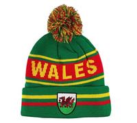 Wales Green Gold Stripe Supporters Bobble Beanie Hat Stretchy Soft Cuffed Thick Warm Stylish Lining Unisex Classic Knit Thermal Autumn Winter Gift for Men Women Teens