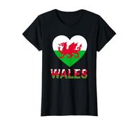 Wales Heart Dragon National Pride Design Value Graphic T-Shirt, Women, Black, L