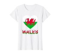 Wales Heart Dragon National Pride Design Value Graphic T-Shirt, Women, White, XL