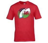 Wales Men's Rugby Ball T-Shirt in Red | Size: 2XL Wales Red 2XL
