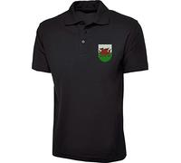 Wales Pocket Heart Left Chest Polo T-Shirt Flag Welsh Football Wales Dragon United Kingdom Xmas Birthday Unisex Gift Polo Top (Black, M, m)