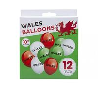 Wales Printed Balloons, Red, Green and White, 10", Welsh Football Celebration, 12 Pack