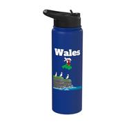 Wales Puffin Colony Sea Cliffs Wales Map Flag Trip Souvenir Stainless Steel Insulated Water Bottle