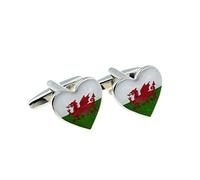 Wales Red Dragon Welsh Flag Heart Cufflinks Presented in a Cufflink Box