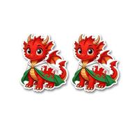 Wales Red Dragon with Y Ddraig Goch Flag Vinyl Sticker Set (2 Pack) for Water Bottles, Phones, Laptops & Luggage - Cute Welsh Pride Stickers, Waterproof UV Resistant Vinyl, UK Made (CYM)