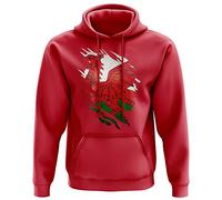 Wales Rugby Gifts, Wales Flag Torn, Welsh Gift, Hoodie with Front Pocket, Welsh Hoodie, XXL - Mens, Red
