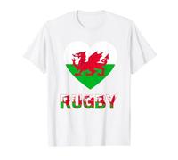 Wales Rugby Heart Dragon Pride Welsh Graphic Value Graphic T-Shirt, Men, White, L