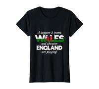 Wales Rugby Supporters Welsh Fan Quote I Support Two Teams T-Shirt, Women, Black, Small