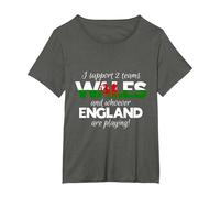 Wales Rugby Supporters Welsh Fan Quote I Support Two Teams T-Shirt, Women's Plus, Asphalt Grey, 3X