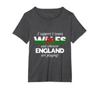 Wales Rugby Supporters Welsh Fan Quote I Support Two Teams T-Shirt, Women's Plus, Dark Heather Grey, 3X