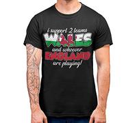 Wales Rugby T Shirt - Funny Welsh Rivalry England Top - I Support 2 Teams Cymru Gift, Black, XXL - Mens