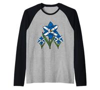 Wales Scotland Mixed Heritage Daffodil Scottish Flag Flower Raglan Baseball Tee