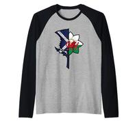 Wales Scotland Mixed Heritage Daffodil Scottish Flag Flower Raglan Baseball Tee