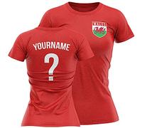 Wales Shirts For Women - Womens Wales Flag Badge Custom Name And Number T Shirt - Football Personalised Retro Europe Summer 2021 Footy Gifts For Her - Unique European Footie Top, M, Red
