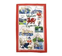 Wales Tea Towel Souvenir Gift Welsh Red Dragon Cymru Scenes Collage Landmarks