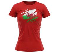 Wales Torn Flag Womens T Shirt Welsh Supporter Rugby Football Cymru Retro Tee Top, XL, Red