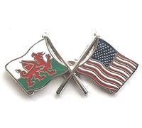 Wales & U.S.A. America Flags Friendship Courtesy Enamel Lapel Pin Badge