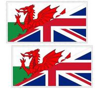 Wales-United Kingdom Flag, Welsh Red Dragon & British Union Jack Combination, Cymru-UK 75mm (Approx. 3") Vinyl Stickers, Decals x2