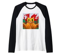 Wales Welsh Dragon Flag Cat Daffodil St Davids Day Raglan Baseball Tee