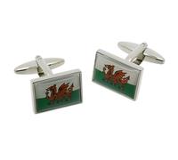 Wales Welsh Dragon Flag Rodium Plated Metal Cufflinks Presented in a Gift Box