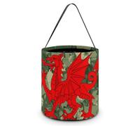 Wales Welsh Dragons Camouflage Leaves Halloween Reusable Easter Goodie Tote Bags with Handles for Trick Or Treating Bucket