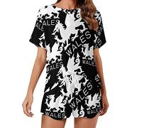 Wales Welsh Flag Women's 2 Piece Pajama Set Short Sleeve Sleepwear Pjs T-Shirt Shorts Set Loungewear