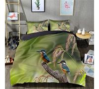 WalfiaA 3D printed bed quilt cover Kingfisher Duvet Cover Set Double Unisex Breathable Bedspread Bedding Set (Double size 200x200cm, 1 quilt cover + 2 pillowcases)