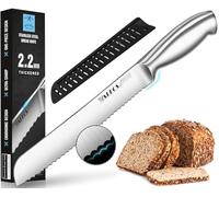 Walfos Bread Knife, Stainless Steel Serrated Slice Knife, Ultra-Sharp, One-Piece Design Ergonomic Handle and 8-Inch / 20cm Blade, Ideal for Slicing Bread, Bagels, Cake