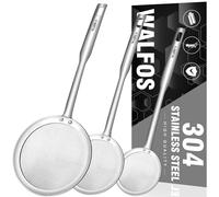 Walfos Fat Skimmer Spoon, 304 Stainless Steel Fat skimmer For Cooking, 3", 4" & 5 inch fine mesh skimmer, Food Strainer Fit For Separation Of The Floating Foam, Fat, Grease, Set of 3