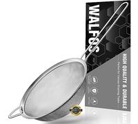 Walfos Fine Mesh Strainers, Premium Stainless Steel Colanders and Sifters, with Reinforced Frame and Sturdy Handle, Perfect for Sift, Strain, Drain and Rinse Vegetables, Pastas and Tea（20cm