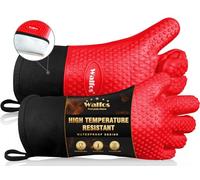 Walfos Grilling Gloves - Heat Resistant Silicone Oven Mitt, Premium Non-Slip Silicone Internal Protective Cotton Layer, Waterproof, Great for Grilling, Kitchen and Cooking (Red)