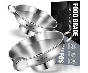 WALFOS Jam Funnel Wide Neck, 10cm & 14cm Canning Funnels With Handle Ideal For Mason Jars Canning Jars Transferring Liquid and Dry Ingredients