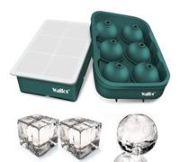 Walfos Large Silicone Ice Cube Mold,Ball Ice and Square with Lid Ice Cube Container,Easy to Disassemble,BPA Free,for Cocktails Whisky Wine Fruit Fruit Purees Baby Food (Dark Green)