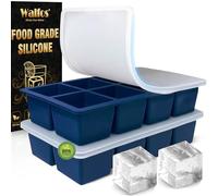 Walfos Large Silicone Ice Cube Tray,Easy to Pop Out,2pcs 8 Cubes Silicone Ice Cube Molds,Prefect for for Whiskey, Cocktails, Baby Food,BPA-Free（Blue）