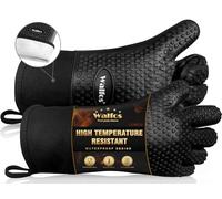 Walfos Oven Gloves, Silicone Oven Gloves with Fingers Heat Resistant up to 500°F, Non-Slip & Waterproof BBQ accessories for Barbecue Grilling Weber Pizza Microwave, Black