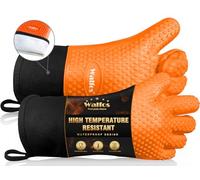 Walfos Silicone BBQ Gloves - Heat Resistant Grilling Gloves, Premium Non-Slip Kitchen Oven Mitt with Protective Cotton Layer Inside, Waterproof, Great for Grilling, Kitchen and Cooking, Orange