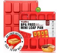 Walfos Silicone Mini Loaf pan, 12 Cavities Mini Bread Pan Brownie Pan, Food Grade & Non-Stick, Ideal for Mini Bread, Brownie, Cornbread, Cheesecake & Chocolate, Set of 2