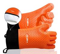 Walfos Silicone over Gloves, Heat Resistant Silicone Oven Mitts BBQ Gloves, Premium Non-Slip Silicone Internal Protective Cotton Layer, Waterproof, Great for Grilling, Kitchen, Cooking（orange）