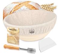 Walfos Sourdough Starter kit Banneton Proofing Basket Set9"/23cm - Natural Rattan - Hand Crafted Bread Lame, Linen Cloth Liner & Dough Scraper Included, Professional Bakers