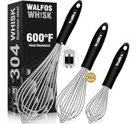 Walfos Stainless Steel Balloon Whisk Set, 3 Sizes (8.3 + 10.2 + 12 Inches)