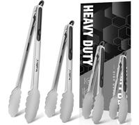 Walfos Stainless Steel Kitchen Tongs for Cooking, BBQ - 7 ,9, 12 and 14 Inch,Set of 4 Heavy Duty Locking Metal Food Tongs Non-Slip Grip